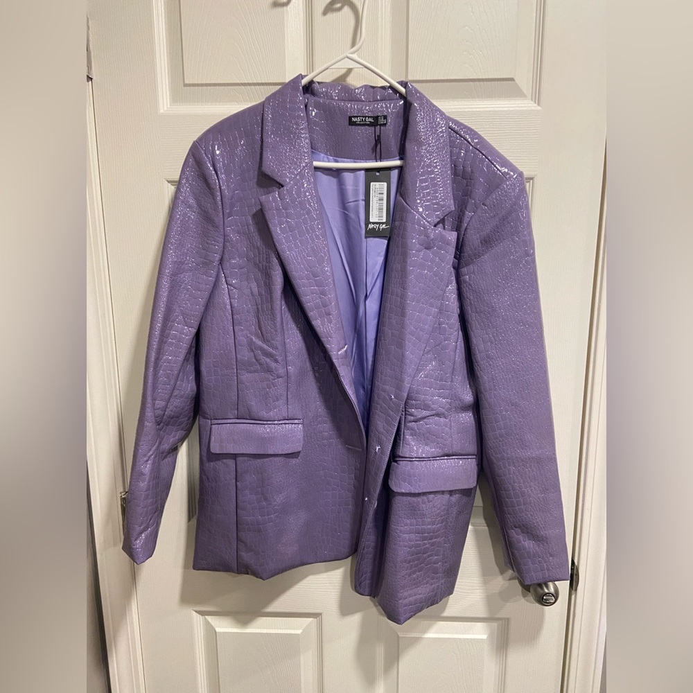 Faux Leather Croc Embossed Oversized Blazer